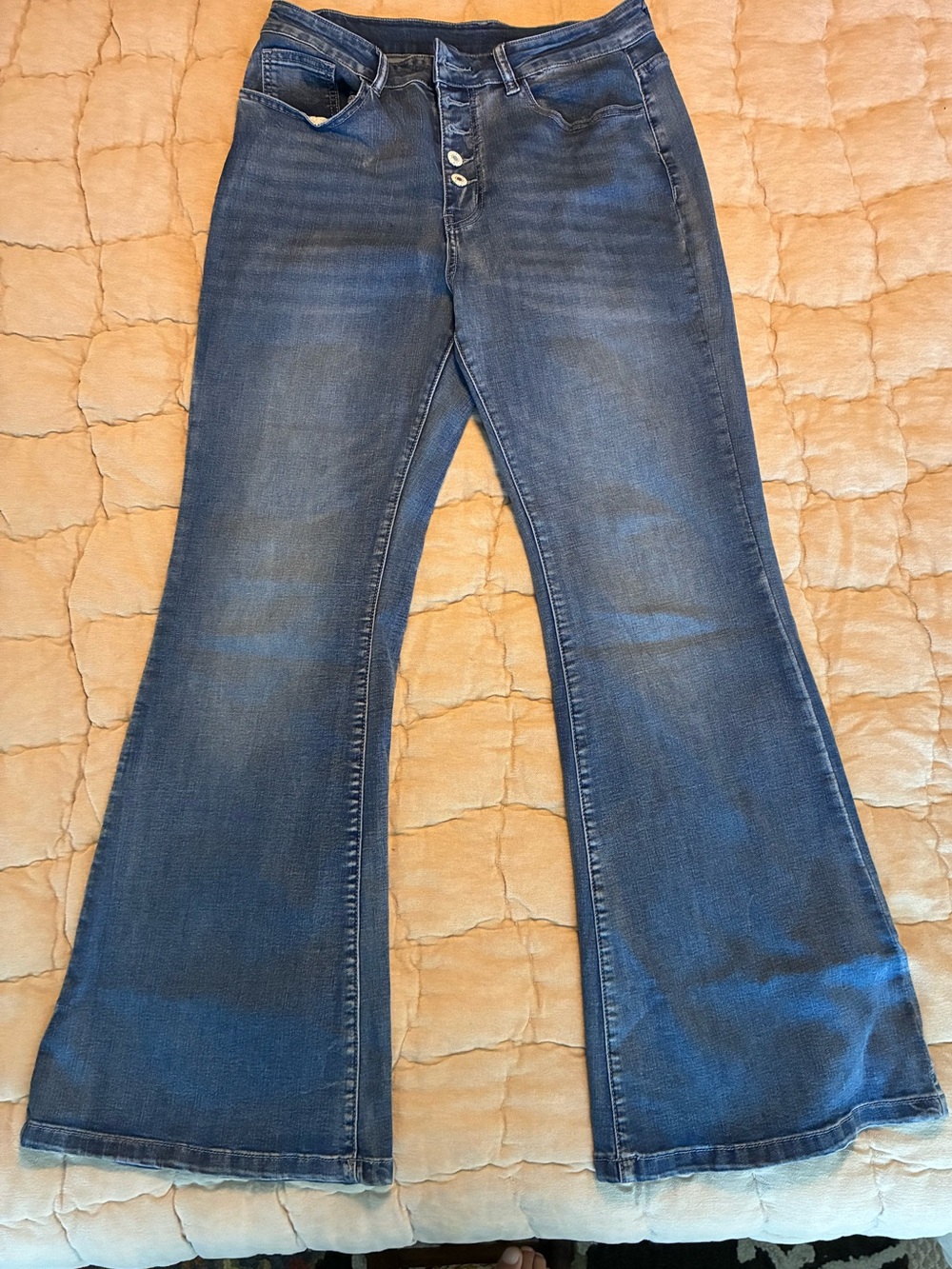 Womens Koinshha Light Blue Button Down Denim Jeans Flared Leg Bootcut Size 12